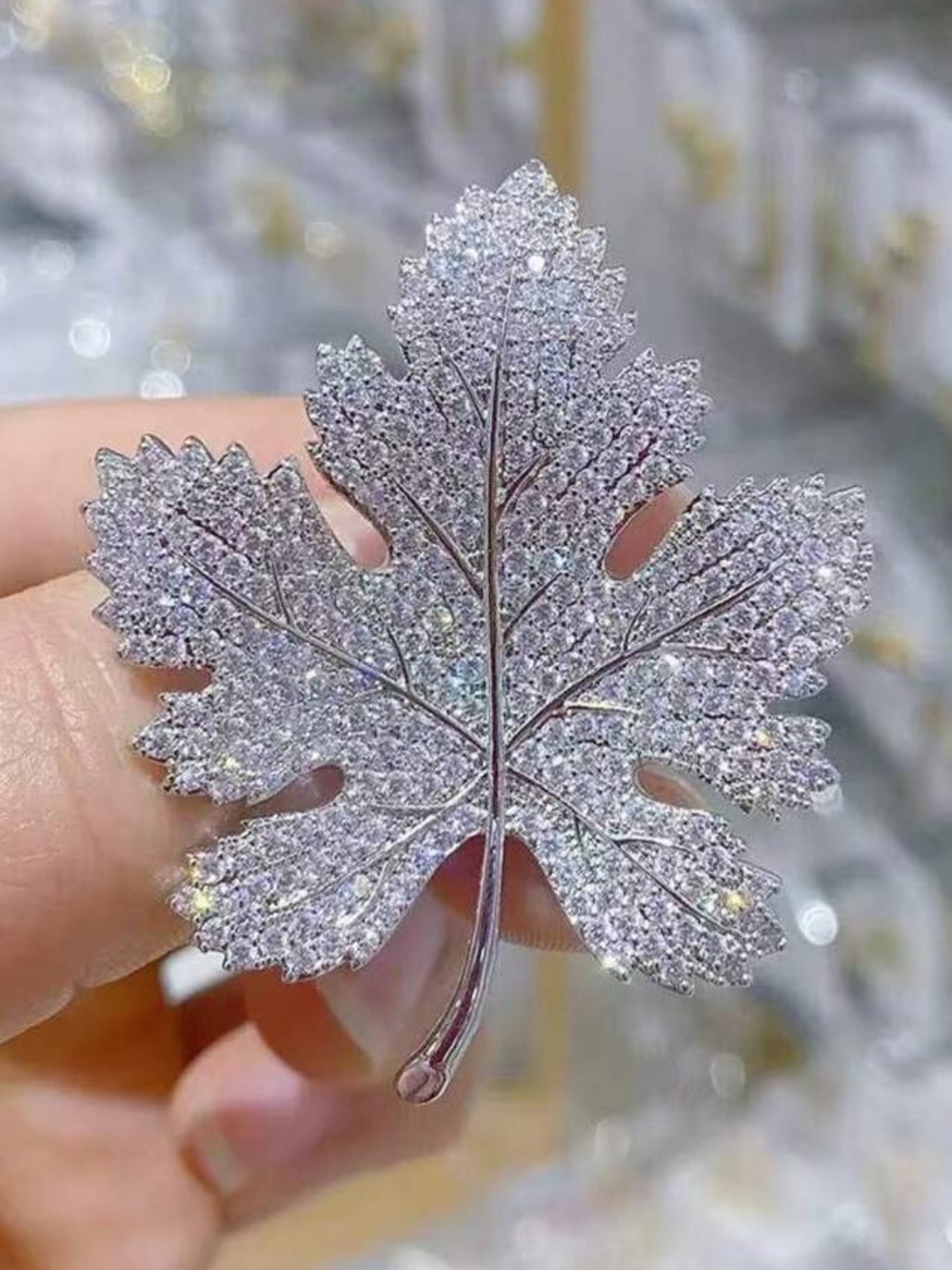 Maple Frost Crystal Leaf Brooch Pin
